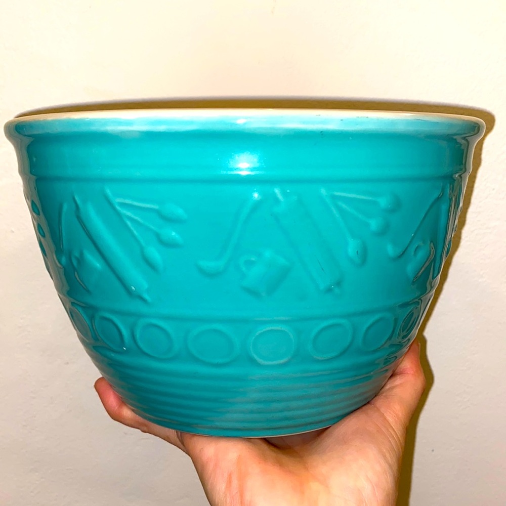 VINTAGE GOOSEBERRY PATCH JADE GREEN POTTERY CERAMIC BAKING MIXING BOWL GORGEOUS